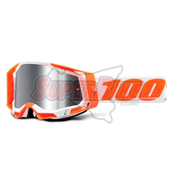 MASCHERA 100% RACECRAFT 2 NEON ORANGE LENTE A SPECCHIO ARGENTO